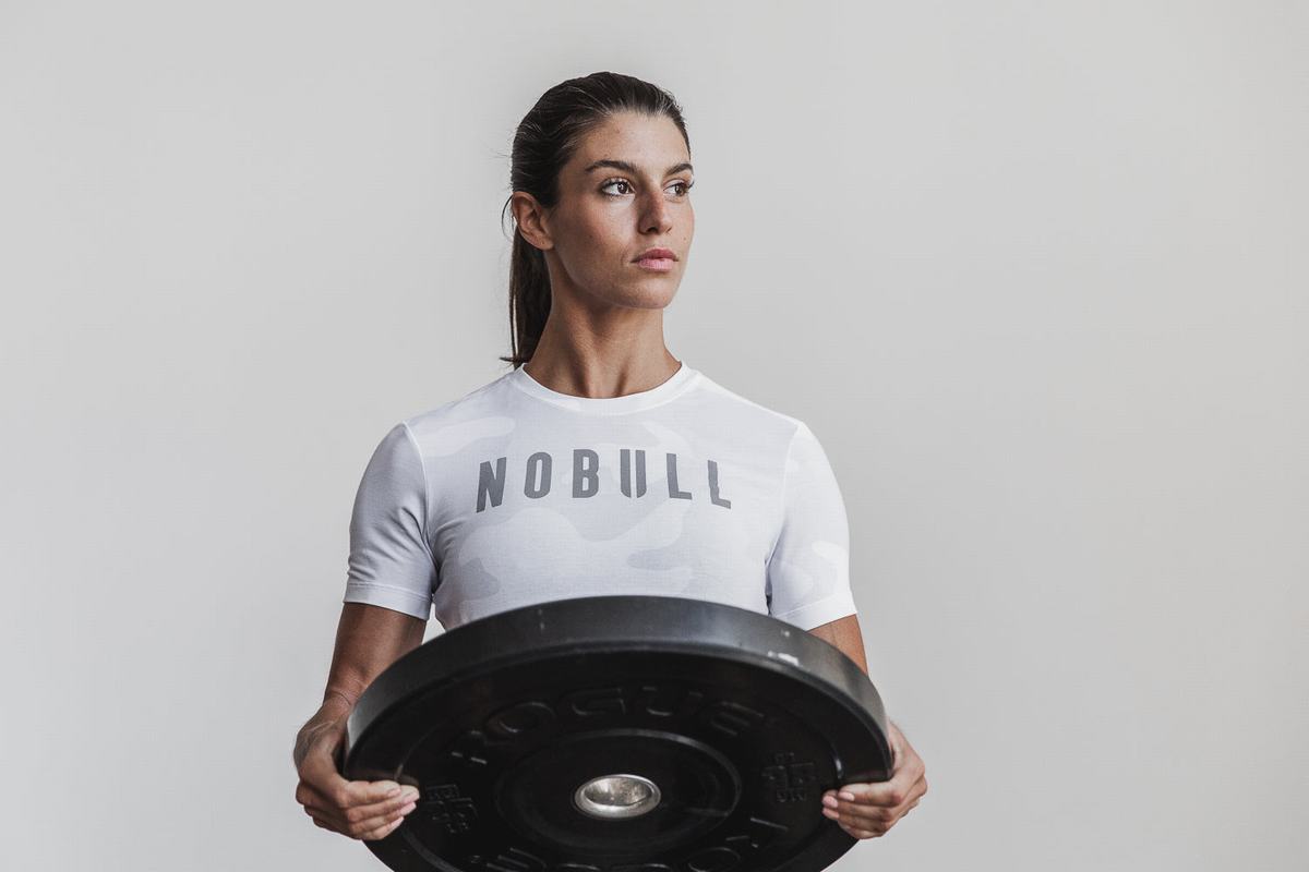 Nobull Women's T Shirts White Camo | Australia (EY5104)